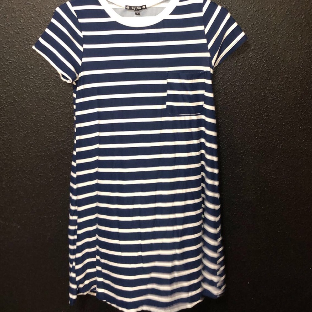 navy and white striped dress